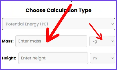 Enter the value of mass to calculate Potential Energy